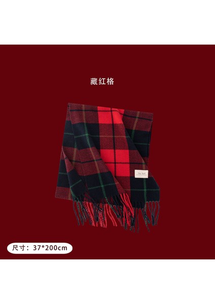 Ankora Kırmızı Ekose Eşarp Noel Eşarp Kış Atmosferi Yüz El Hissi Boyun Sıcak Şal Kadın (Yurt Dışından)