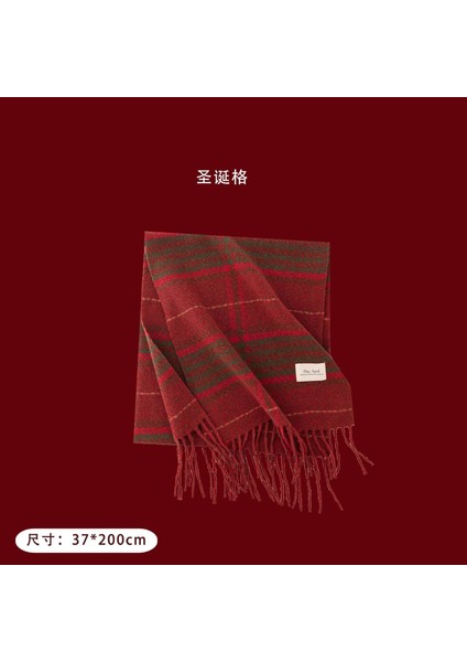 Ankora Kırmızı Ekose Eşarp Noel Eşarp Kış Atmosferi Yüz El Hissi Boyun Sıcak Şal Kadın (Yurt Dışından)