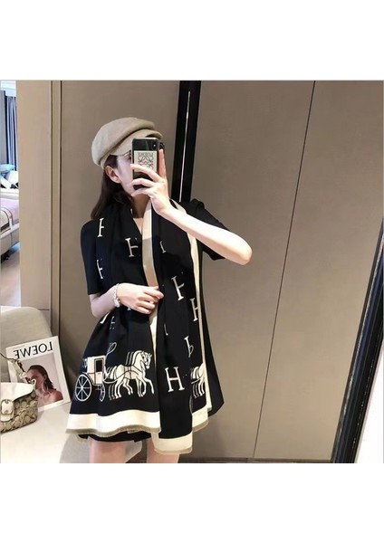 Basit Kuşgözü Eşarp Kadın Sonbahar ve Kış Yeni Boyun Uzun Bölümlü Kalınlaştırılmış Sıcak Şal (Yurt Dışından)