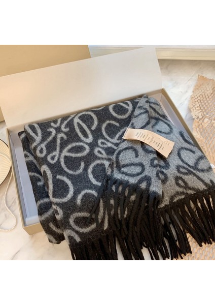 Sonbahar ve Kış Yeni Çift Taraflı Kaşmir Eşarp Kadın Harfleri Eşarp Kalınlaştırılmış Yün Şal (Yurt Dışından)