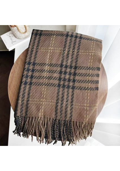 Eşarp Kore Atmosferi Kış Duygusu Sıcak Şal Kadın 2025 Yeni Ekose Eşarp (Yurt Dışından)