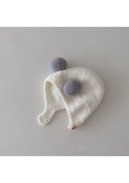 Kore Versiyonu Ins Sonbahar ve Kış Yeni Bebek Kulak Koruma Kapağı Sıcak Soğuk Kap Rahat Bebek Çift Top Yumuşak Yapışkan Sarılmış Kafa Kapağı Gelgit (Yurt Dışından)