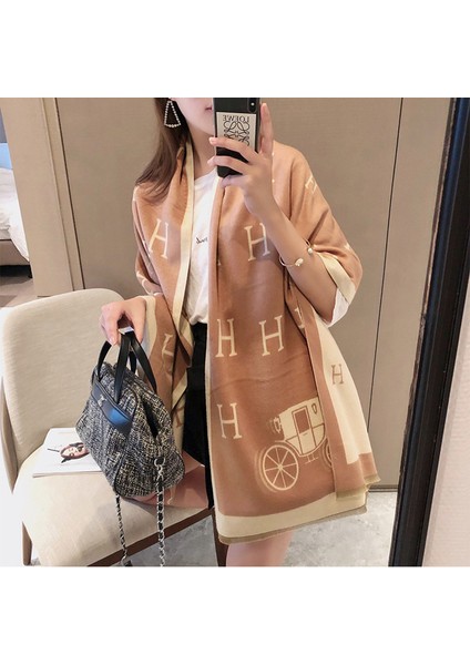 Basit Kuşgözü Eşarp Kadın Sonbahar ve Kış Yeni Boyun Uzun Bölümlü Kalınlaştırılmış Sıcak Şal (Yurt Dışından)