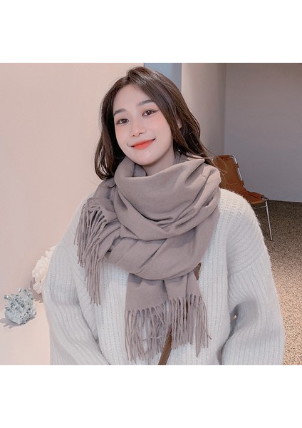 Kaşmir Eşarp Kadın Kış Kalınlaştırılmış Düz Renk Eşarp Vahşi Kore Versiyonu Şal Sonbahar ve Kış Eşarp (Yurt Dışından)