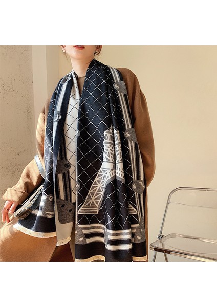 Basit Kuşgözü Eşarp Kadın Sonbahar ve Kış Yeni Boyun Uzun Bölümlü Kalınlaştırılmış Sıcak Şal (Yurt Dışından)