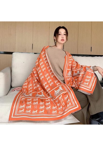 Basit Kuşgözü Eşarp Kadın Sonbahar ve Kış Yeni Boyun Uzun Bölümlü Kalınlaştırılmış Sıcak Şal (Yurt Dışından)