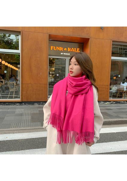 Kaşmir Eşarp Kadın Kış Kalınlaştırılmış Düz Renk Eşarp Vahşi Kore Versiyonu Şal Sonbahar ve Kış Eşarp (Yurt Dışından)