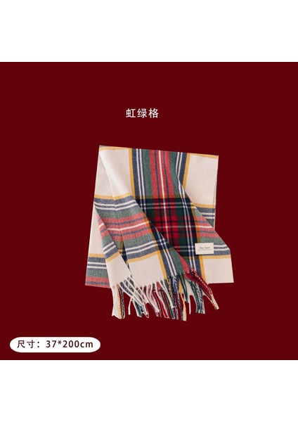 Ankora Kırmızı Ekose Eşarp Noel Eşarp Kış Atmosferi Yüz El Hissi Boyun Sıcak Şal Kadın (Yurt Dışından)