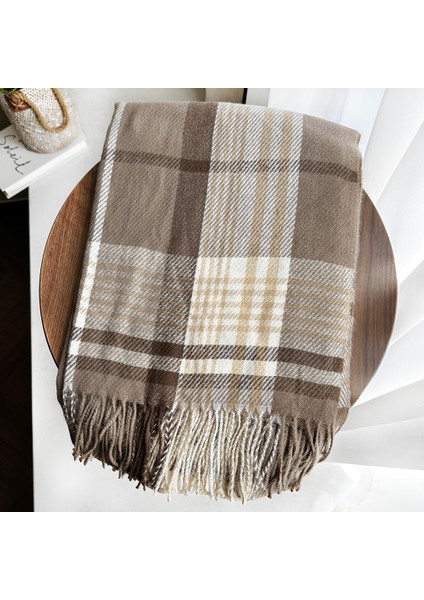 Eşarp Kore Atmosferi Kış Duygusu Sıcak Şal Kadın 2025 Yeni Ekose Eşarp (Yurt Dışından)