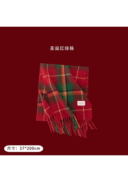 Ankora Kırmızı Ekose Eşarp Noel Eşarp Kış Atmosferi Yüz El Hissi Boyun Sıcak Şal Kadın (Yurt Dışından)