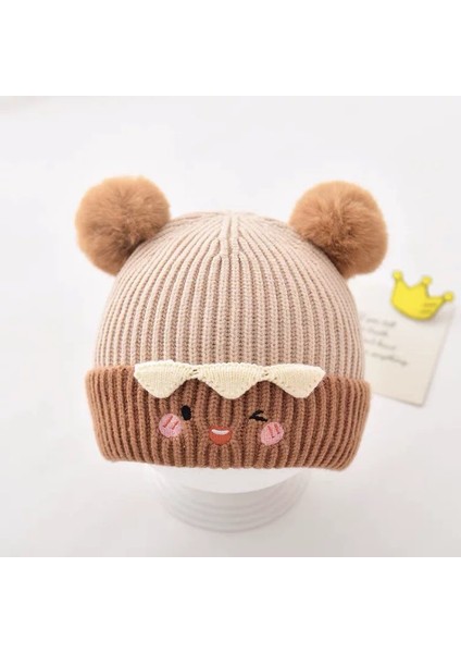 Kore Versiyonu Ins Sonbahar ve Kış Yeni Bebek Kulak Koruma Kapağı Sıcak Soğuk Kap Rahat Bebek Çift Top Yumuşak Yapışkan Sarılmış Kafa Kapağı Gelgit (Yurt Dışından)