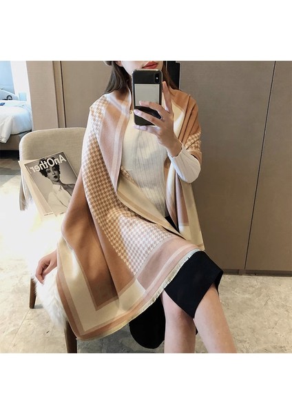 Basit Kuşgözü Eşarp Kadın Sonbahar ve Kış Yeni Boyun Uzun Bölümlü Kalınlaştırılmış Sıcak Şal (Yurt Dışından)