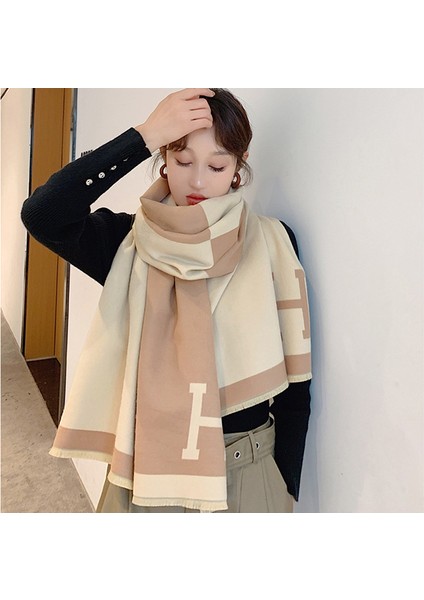 Basit Kuşgözü Eşarp Kadın Sonbahar ve Kış Yeni Boyun Uzun Bölümlü Kalınlaştırılmış Sıcak Şal (Yurt Dışından)