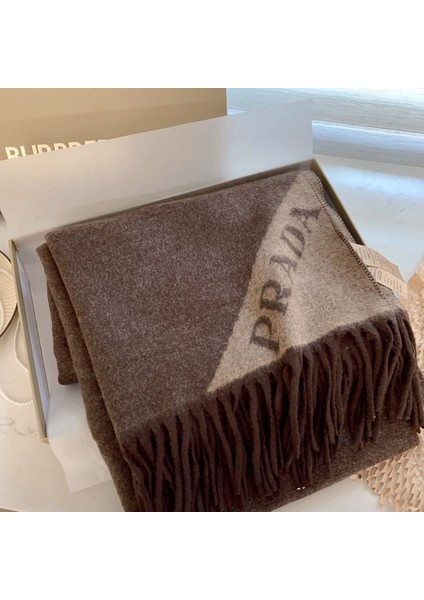 Sonbahar ve Kış Yeni Çift Taraflı Kaşmir Eşarp Kadın Harfleri Eşarp Kalınlaştırılmış Yün Şal (Yurt Dışından)