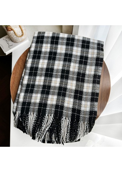 Eşarp Kore Atmosferi Kış Duygusu Sıcak Şal Kadın 2025 Yeni Ekose Eşarp (Yurt Dışından)