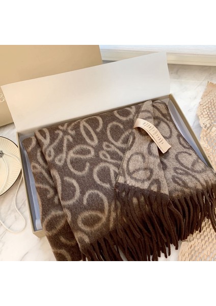 Sonbahar ve Kış Yeni Çift Taraflı Kaşmir Eşarp Kadın Harfleri Eşarp Kalınlaştırılmış Yün Şal (Yurt Dışından)