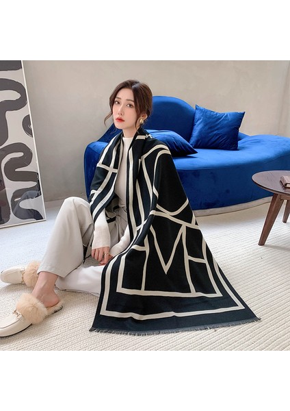 Basit Kuşgözü Eşarp Kadın Sonbahar ve Kış Yeni Boyun Uzun Bölümlü Kalınlaştırılmış Sıcak Şal (Yurt Dışından)