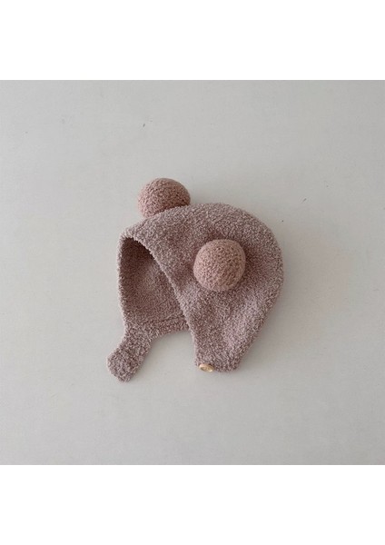 Kore Versiyonu Ins Sonbahar ve Kış Yeni Bebek Kulak Koruma Kapağı Sıcak Soğuk Kap Rahat Bebek Çift Top Yumuşak Yapışkan Sarılmış Kafa Kapağı Gelgit (Yurt Dışından)