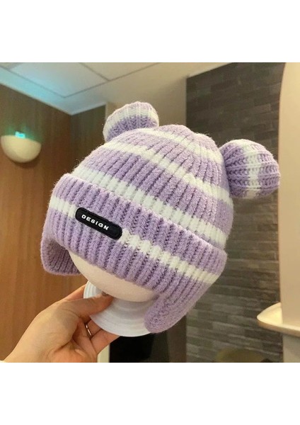 Kore Versiyonu Ins Sonbahar ve Kış Yeni Bebek Kulak Koruma Kapağı Sıcak Soğuk Kap Rahat Bebek Çift Top Yumuşak Yapışkan Sarılmış Kafa Kapağı Gelgit (Yurt Dışından)