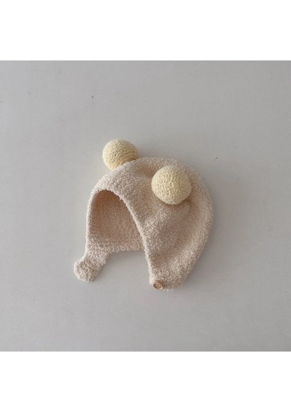 Kore Versiyonu Ins Sonbahar ve Kış Yeni Bebek Kulak Koruma Kapağı Sıcak Soğuk Kap Rahat Bebek Çift Top Yumuşak Yapışkan Sarılmış Kafa Kapağı Gelgit (Yurt Dışından)