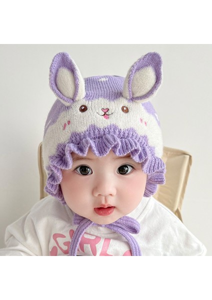 Yeni Bebek Şapkası Sonbahar ve Kış Modelleri Sevimli Bebek Kız Yenidoğan Örme Yün Tavşan Kulakları Şapka (Yurt Dışından)