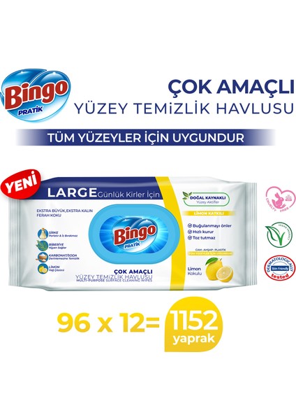 Yüzey Temizlik Havlusu Large Limon 96X12 (1152 Yaprak) fiyatları