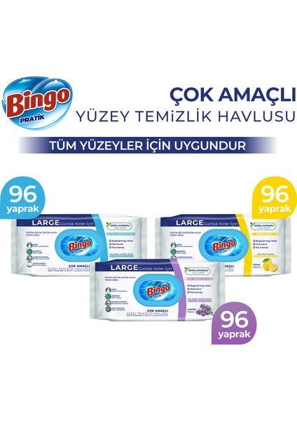 Yüzey Temizlik Havlusu Beyaz Sabun, Lavanta & Limon 96'lı (288 Yaprak)