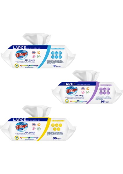 Yüzey Temizlik Havlusu Beyaz Sabun, Lavanta & Limon 96'lı (288 Yaprak) modelleri