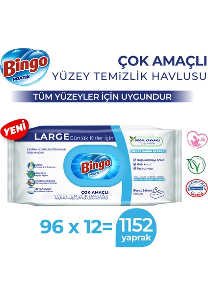 Yüzey Temizlik Havlusu Large Beyaz Sabun 96X12 (1152 Yaprak) fiyatları