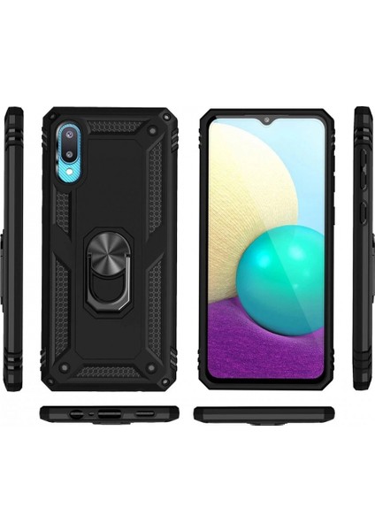Samsung Galaxy A02 Kılıf Sofya Yüzüklü Silikon Kapak - Siyah (K95) modelleri