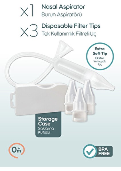 Burun Aspiratörü Ergonomik Tasarım ve Yumuşak Uçlarla 3 Adet Tek Kullanımlık Uç fiyatları