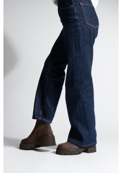 Kadın Kalın Topuklu Aksesuar Fermuarlı Lastikli Günlük Bot Fenros Kahve Süet fırsatları