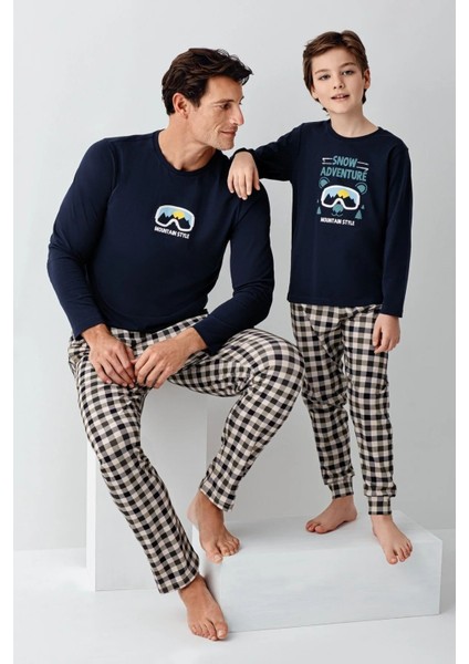 Baba Oğul Lacivert %100 Pamuklu Uzun Kollu Pijama Takım 3511 (Pijamaları Ayrı Ayrı Sepete Ekleyiniz)