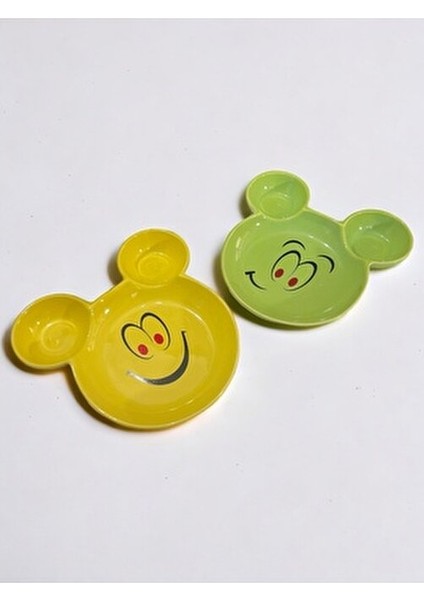 Eğlenceli Çocuk Mama ve Kahvaltı Tabağı 2 Adet Sarı-Yeşil 20 cm Seramik