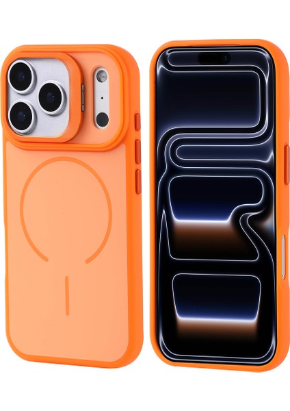 Apple iPhone 17 Pro Kılıf M-Safe Şarj Özellikli Kamera Standlı Notron Kapak - Turuncu