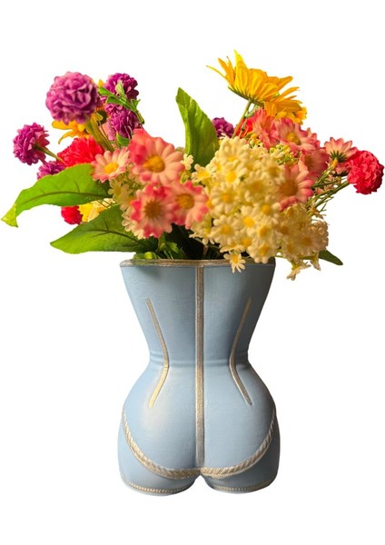 Kadın Büstü Figürlü Dekoratif Vazo – El Boyaması – Sanatsal Ev ve Ofis Dekoru (Mavi) fiyatları