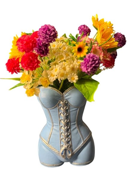 Kadın Büstü Figürlü Dekoratif Vazo – El Boyaması – Sanatsal Ev ve Ofis Dekoru (Mavi) modelleri