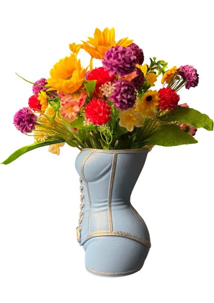 Kadın Büstü Figürlü Dekoratif Vazo – El Boyaması – Sanatsal Ev ve Ofis Dekoru (Mavi) fırsatları