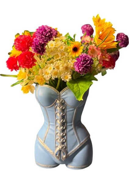 Kadın Büstü Figürlü Dekoratif Vazo – El Boyaması – Sanatsal Ev ve Ofis Dekoru (Mavi) indirimleri