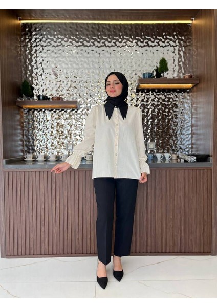 Taş Aksesurlı Yaka Detaylı Kol Lastik Oversıze Gömlek GMK08030 modelleri