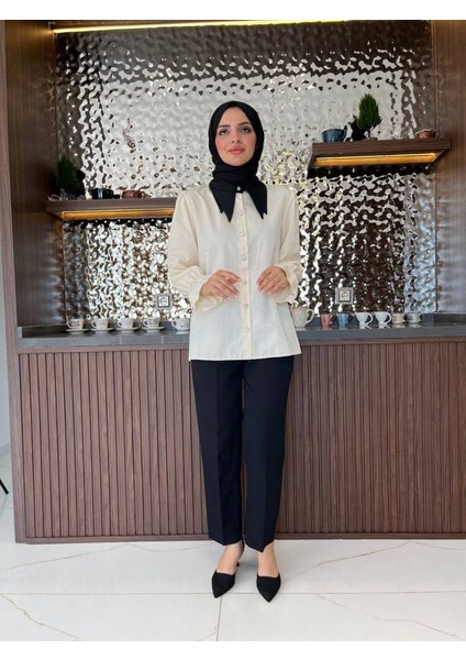 Taş Aksesurlı Yaka Detaylı Kol Lastik Oversıze Gömlek GMK08030 indirimleri