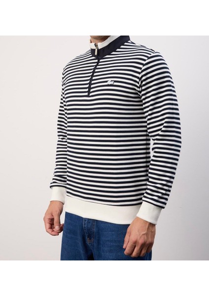 Çizgili Regular Fit Fermuar Yaka Beyaz Arma fırsatları