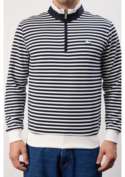 Çizgili Regular Fit Fermuar Yaka Beyaz Arma indirimleri