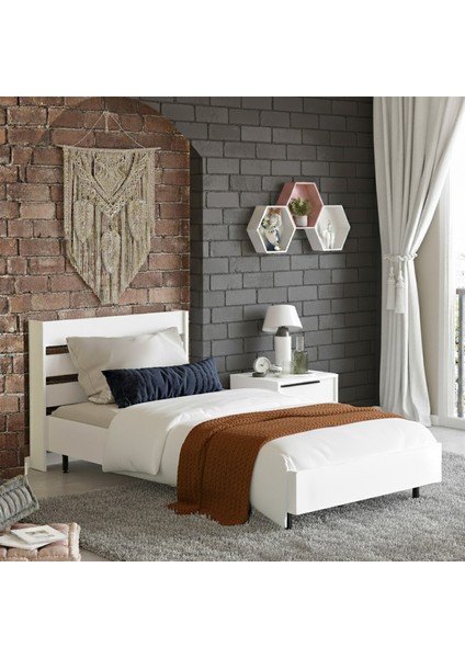 Bohem Tek Kişilik Karyola Metal Ayaklı 100*200 cm Beyaz BOH13-W