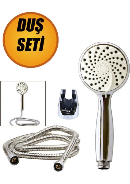 Örgülü Duş Seti Banyo Duş Başlığı Seti Fiskiyesi Telefonu Yuvarlak Başlık Metal Hortum