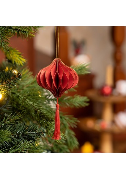 New Year Yılbaşı Püsküllü 3 Adet Ağaç Süsü 10X9,5 cm