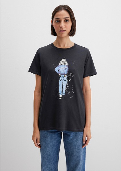Denim Kız Baskılı Antrasit İstanbul Tişört 168890-29726