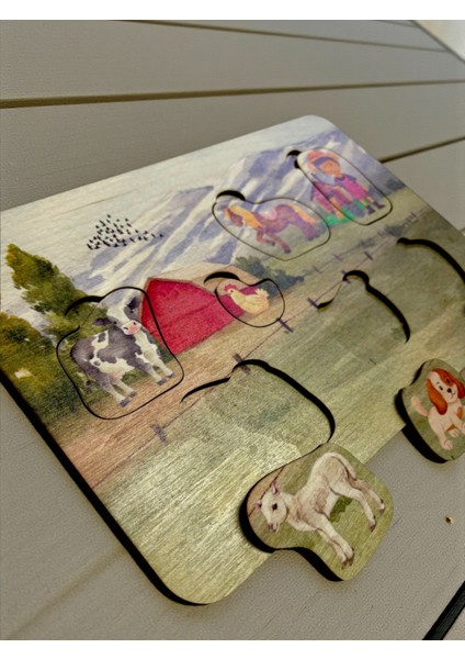 Çiftlik Hayvanları, Ahşap Çocuk Puzzle, Renkli Çiftlik Temalı Yapboz, Bul Tak Bulmaca, 7 Parça fiyatları