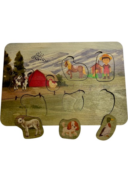 Çiftlik Hayvanları, Ahşap Çocuk Puzzle, Renkli Çiftlik Temalı Yapboz, Bul Tak Bulmaca, 7 Parça fırsatları