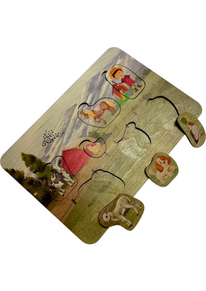 Çiftlik Hayvanları, Ahşap Çocuk Puzzle, Renkli Çiftlik Temalı Yapboz, Bul Tak Bulmaca, 7 Parça
